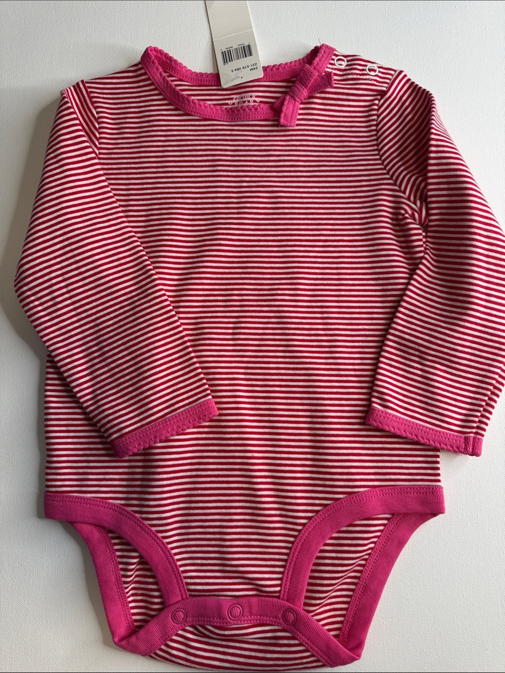 Carter's Pink & White Striped Long-Sleeve Baby One-Piece